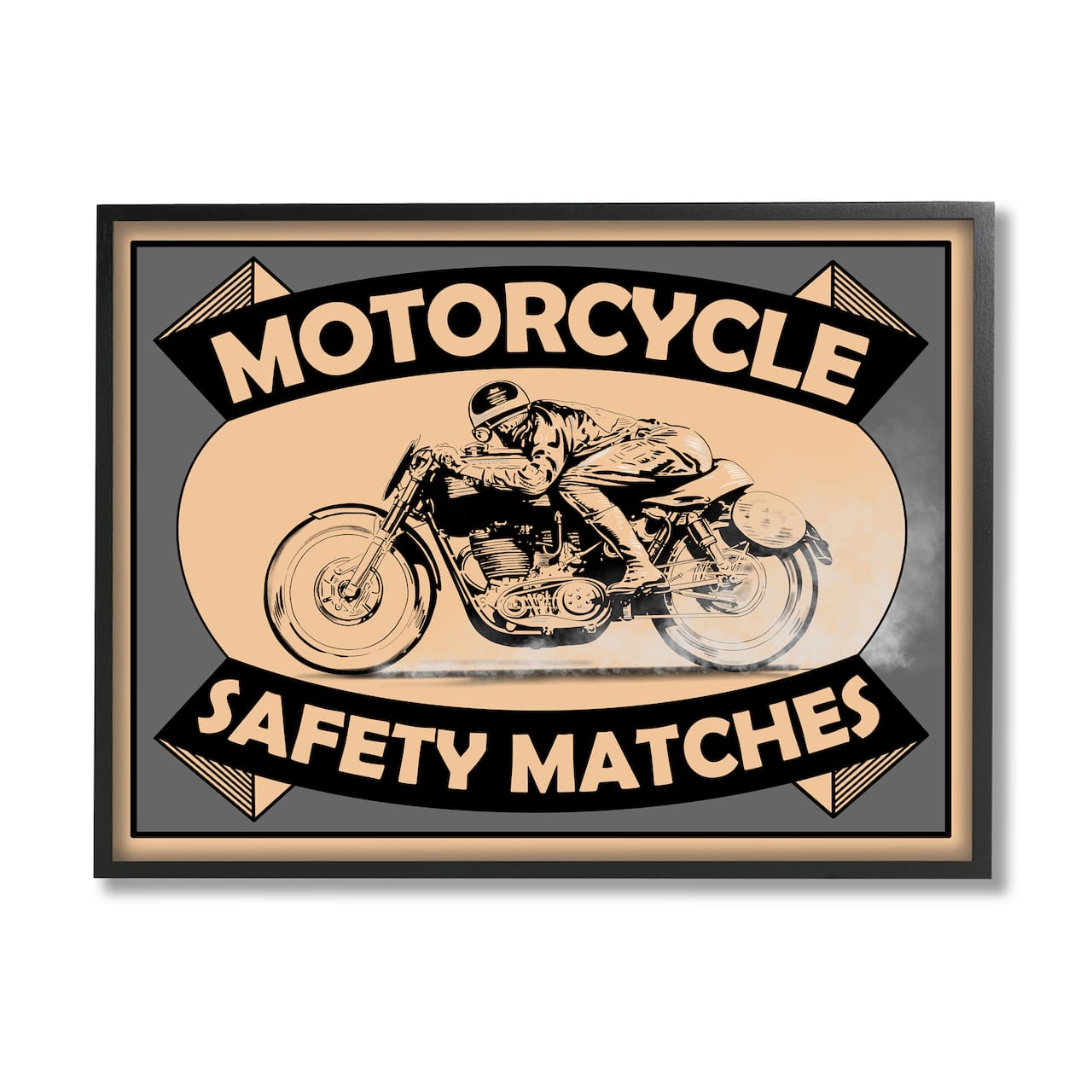 Stupell Industries Motorcycle Safety Matches Grey Tan Bike Rider in Black Frame Wall Art